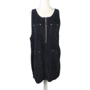 Vintage 90s NY Jeans Black Corduroy Mini Jumper Overall Dress M